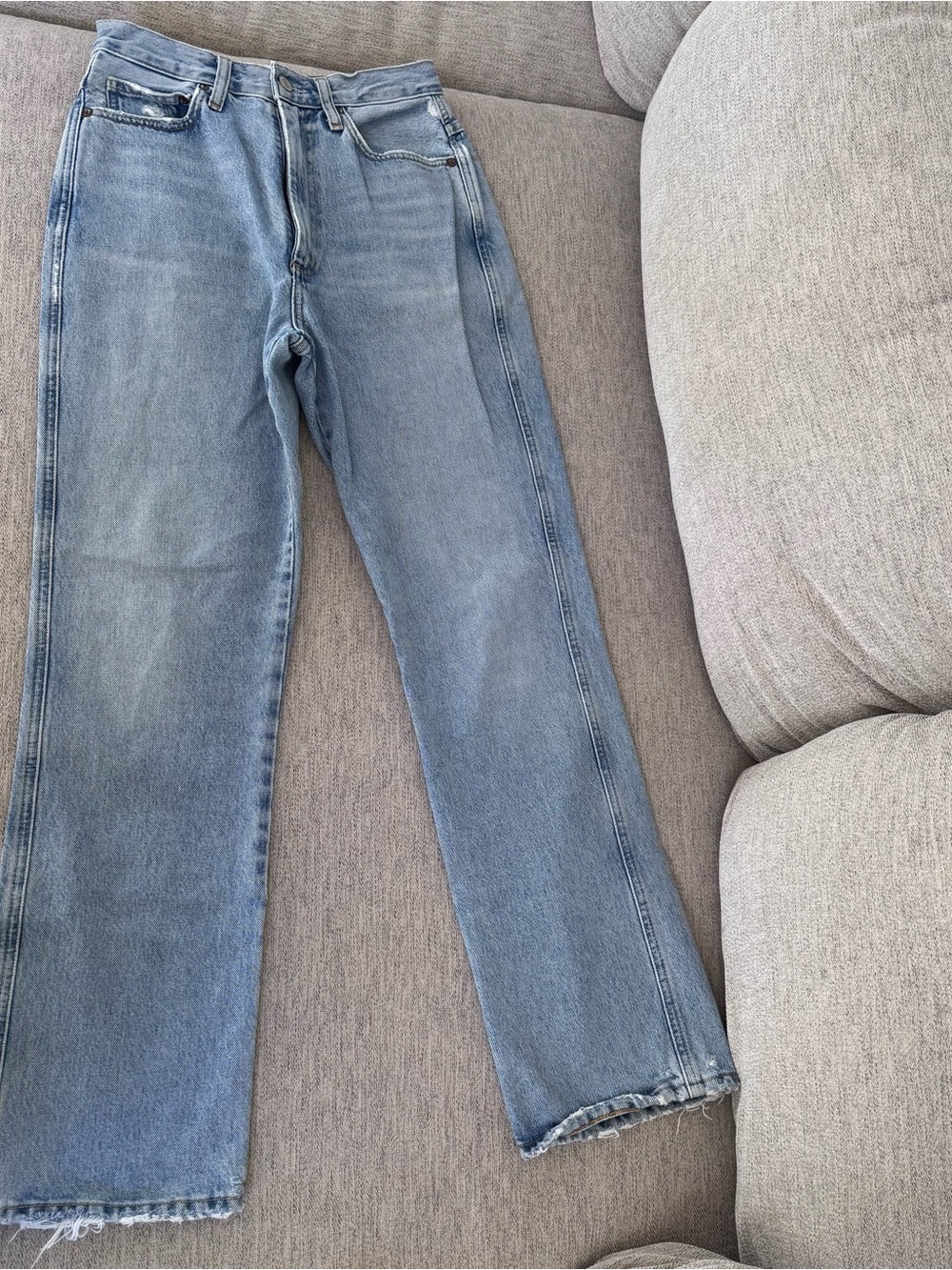 Agolde Faded Light Blue Straight Leg Jeans
